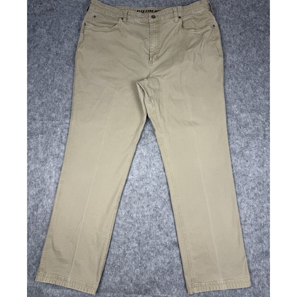 Duluth Men's Flex Fire Hose Relaxed Fit Work Pants Size 42x34 Beige Khaki Tan